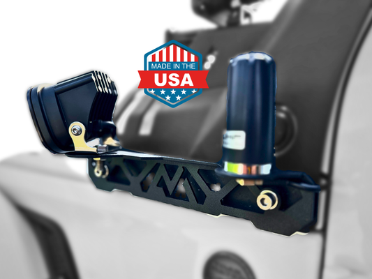 Jeep JL JT Overland NMO Antenna and LED Light Pod Mounts for Driver and Passenger Cowl – Compatible with GMRS, UHF, FRS, Midland, Rugged Radios